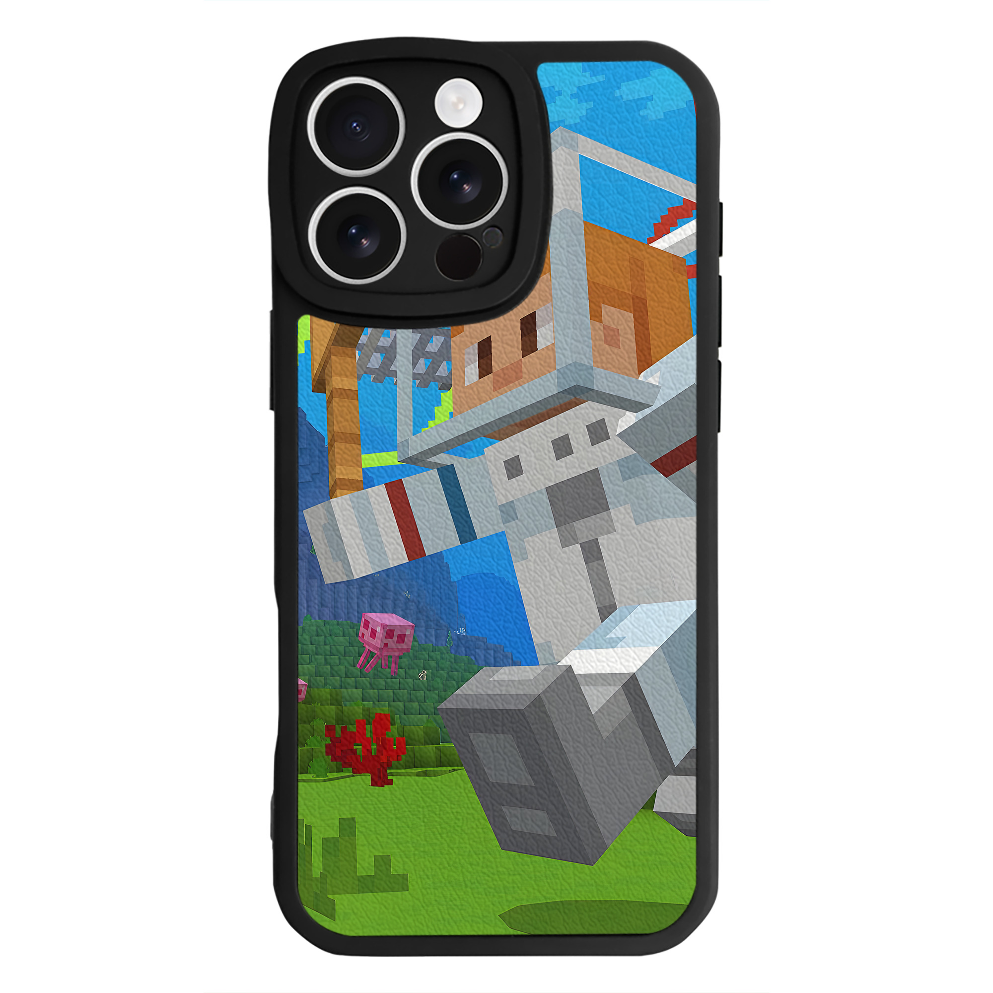 （画像用） マインクラフト ブロックの世界 Minecraft MC Block world 【iPhone 16シリーズ対応】シリコンスマホケース（レザー調） 材質：シリコン